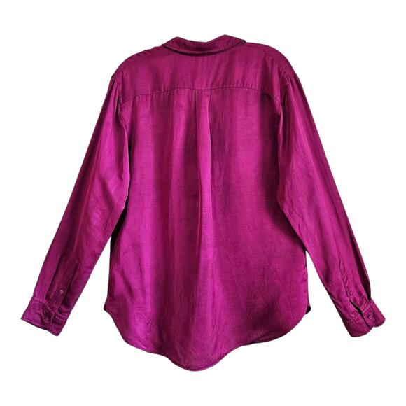 LAUREN RALPH LAUREN Women L Satin Blouse Buttons Fuchsia Pink Viscose Linen 40" - Picture 5 of 7